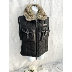 VTG 90’s Women’s Large Nylon Sailing Vest Faux Fur Collar Pockets Hiking